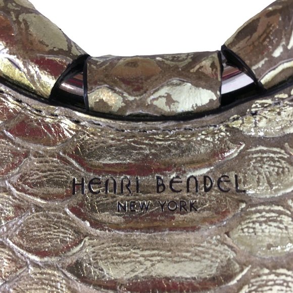 Henri Bendel Small Snakeskin Handbag Metallic Gold Faux Leather Evening Party - Picture 3 of 10